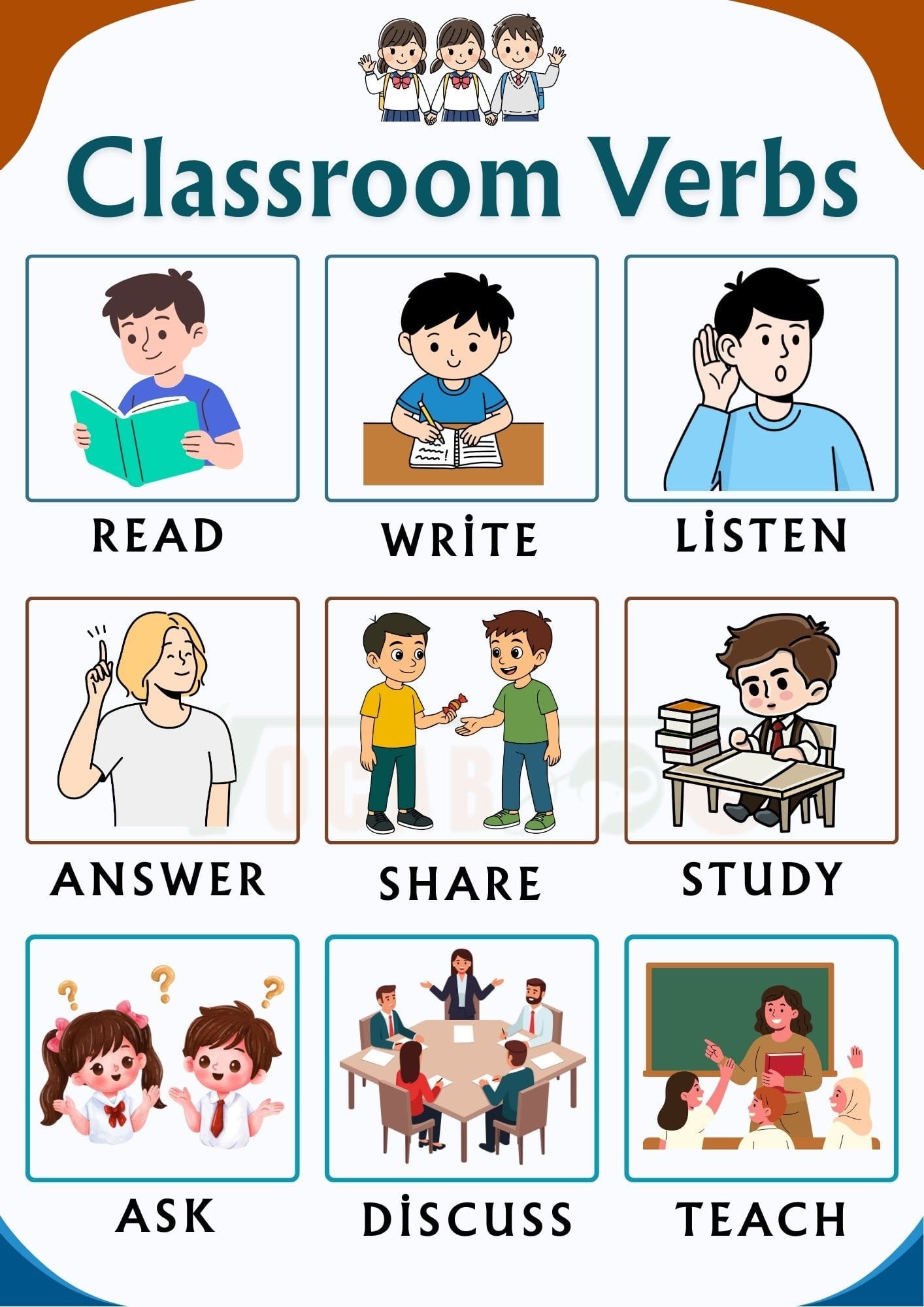 Classroom Verbs in English with Pictures