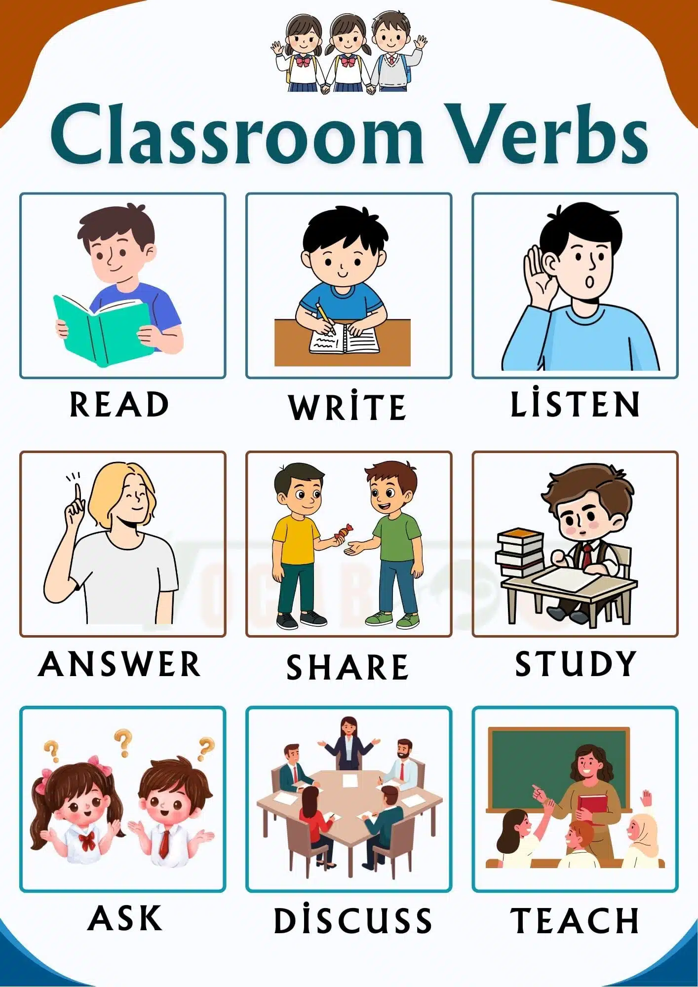 Classroom Verbs in English with Pictures