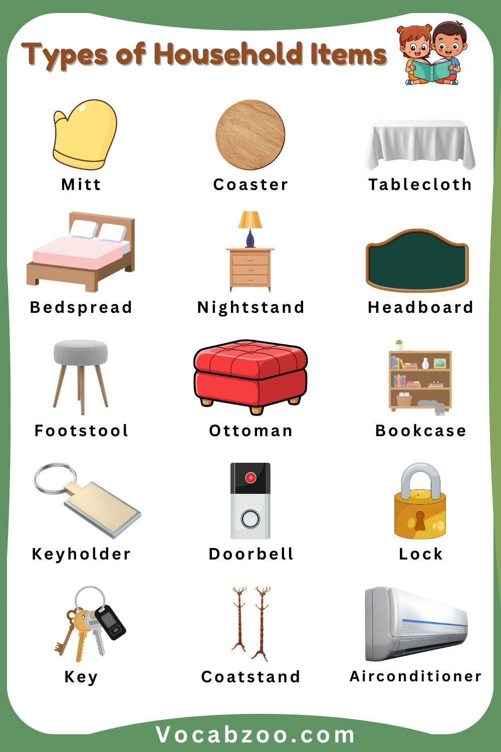 A to Z Household Items Names for Kids with Pictures