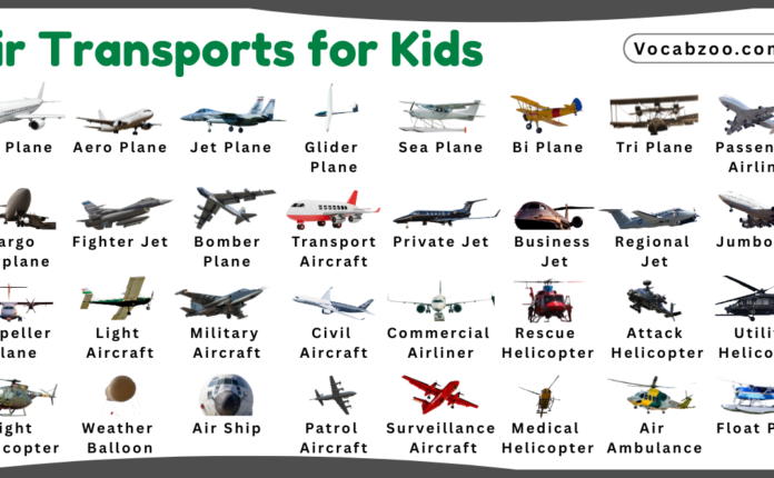 Air Transports Names for Kids in English with Pictures