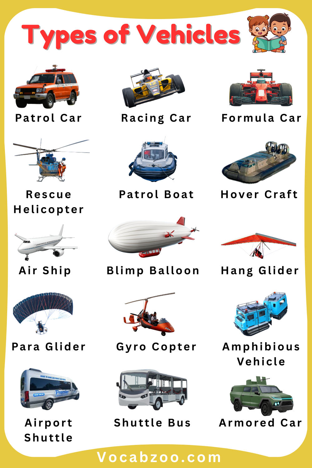 All Vehicles Names for Kids in English with Images
