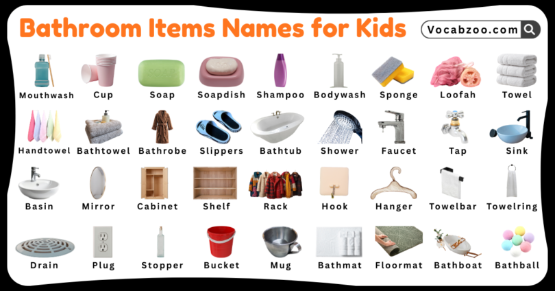 Bathroom Items Names for Kids in English with Pictures