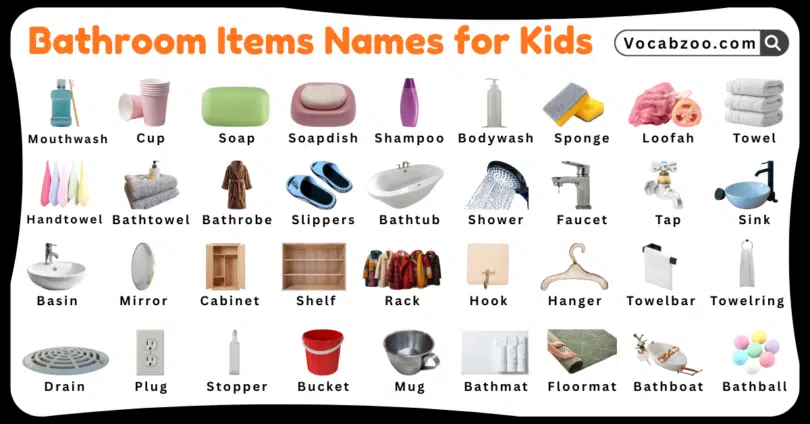 Bathroom Items Names for Kids in English with Pictures