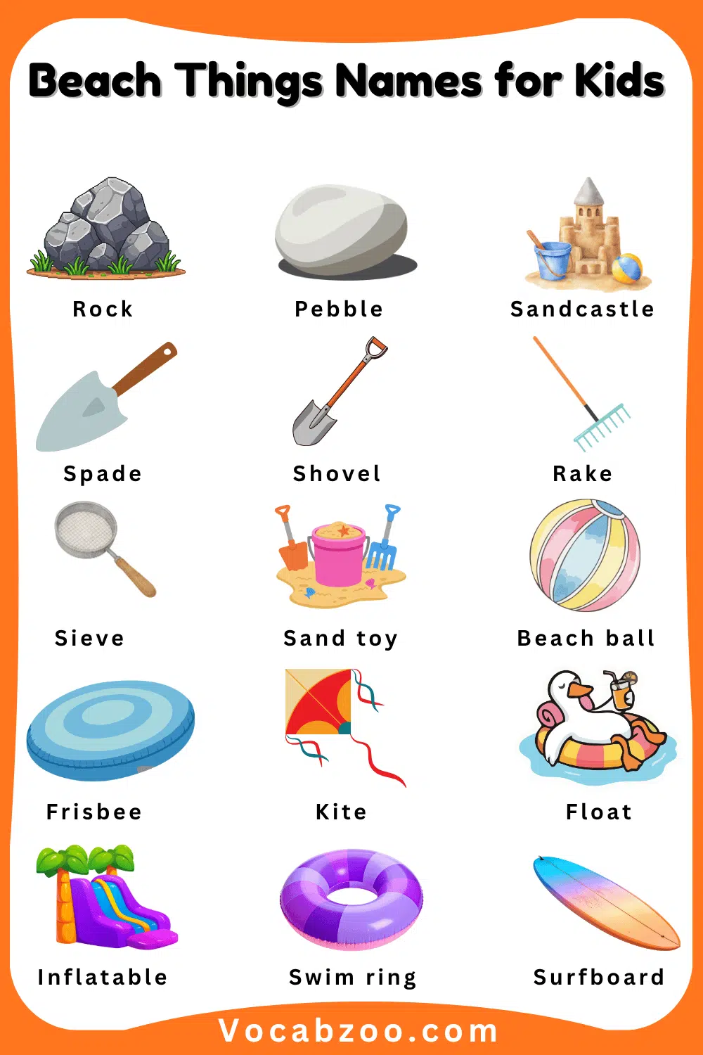 Beach Things Names for Child in English with Pictures