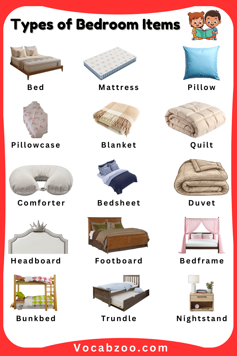 Bedroom Items Names for Kids in English and Pictures