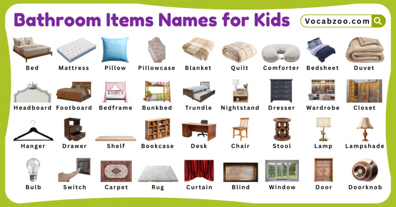 Bedroom Items Names for Kids in English with Pictures