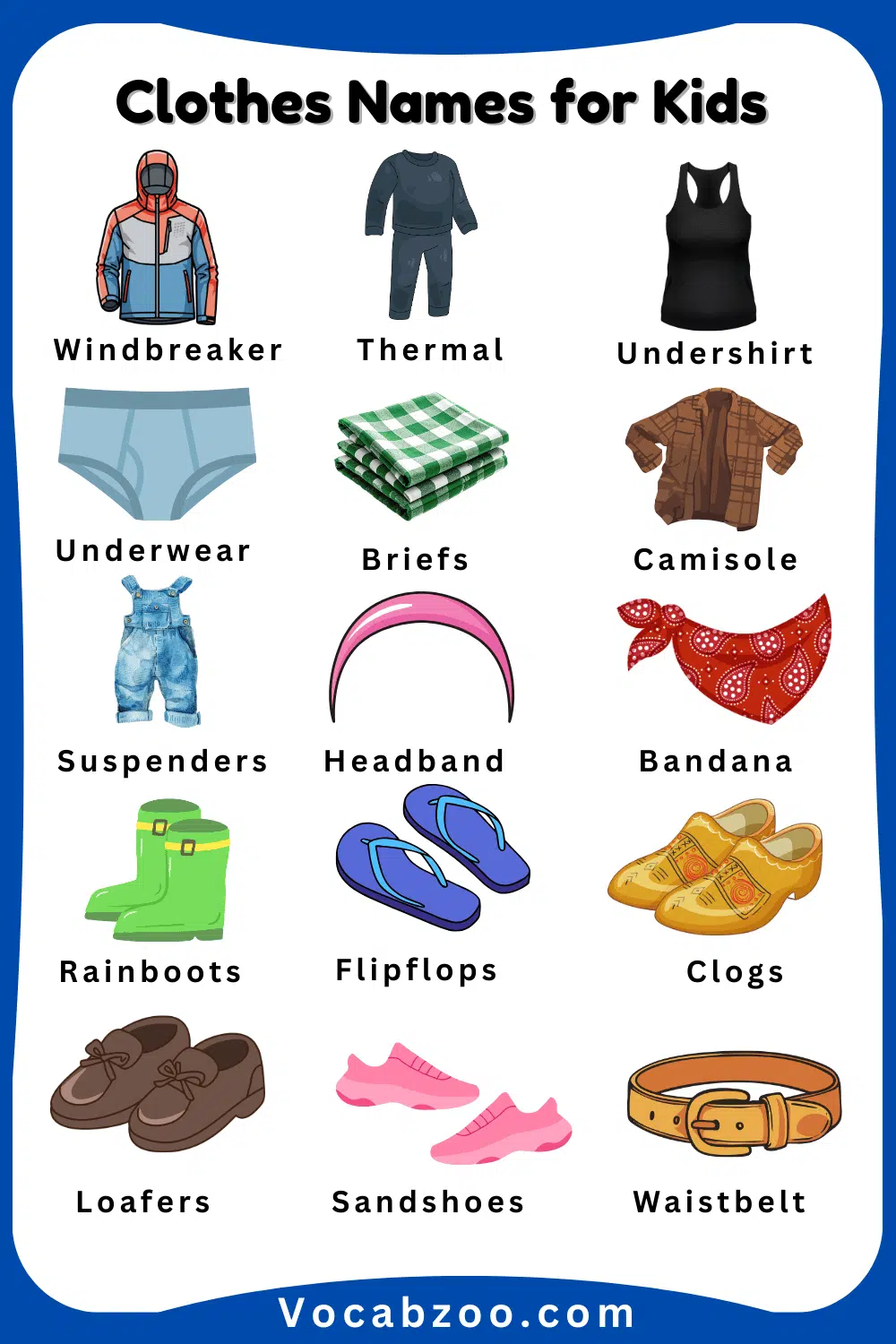 Clothes Pictures and Names in English for Child
