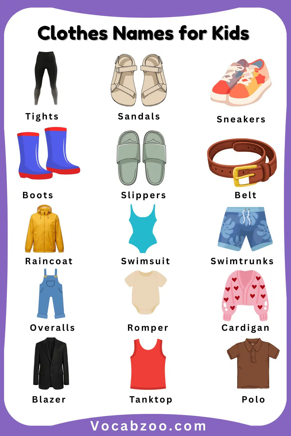 Common Clothes Names for Kids and Images