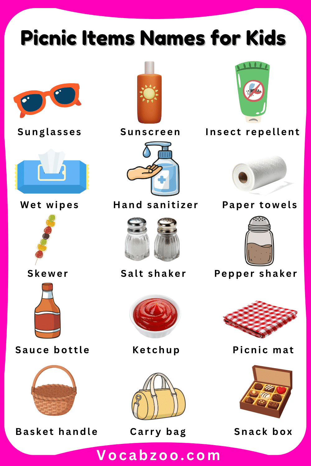 Common Picnic Items Names for Kids and Images