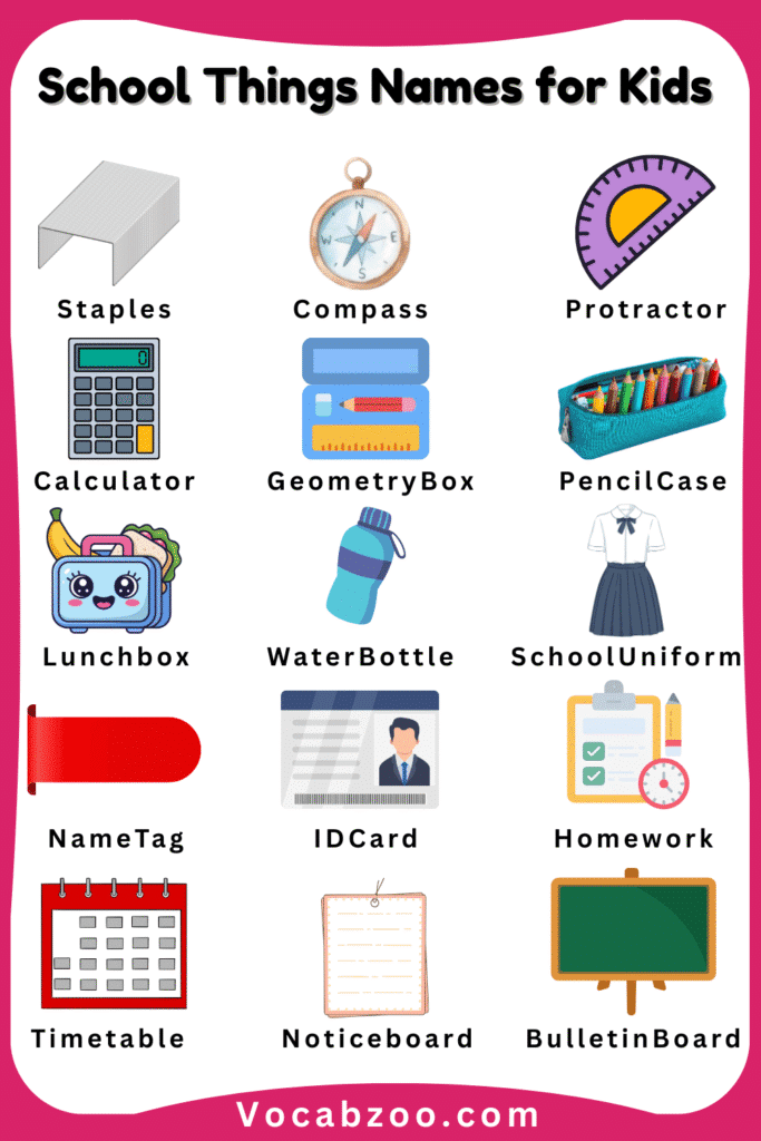 School Things Names for Kids in English with Pictures - Vocabzoo