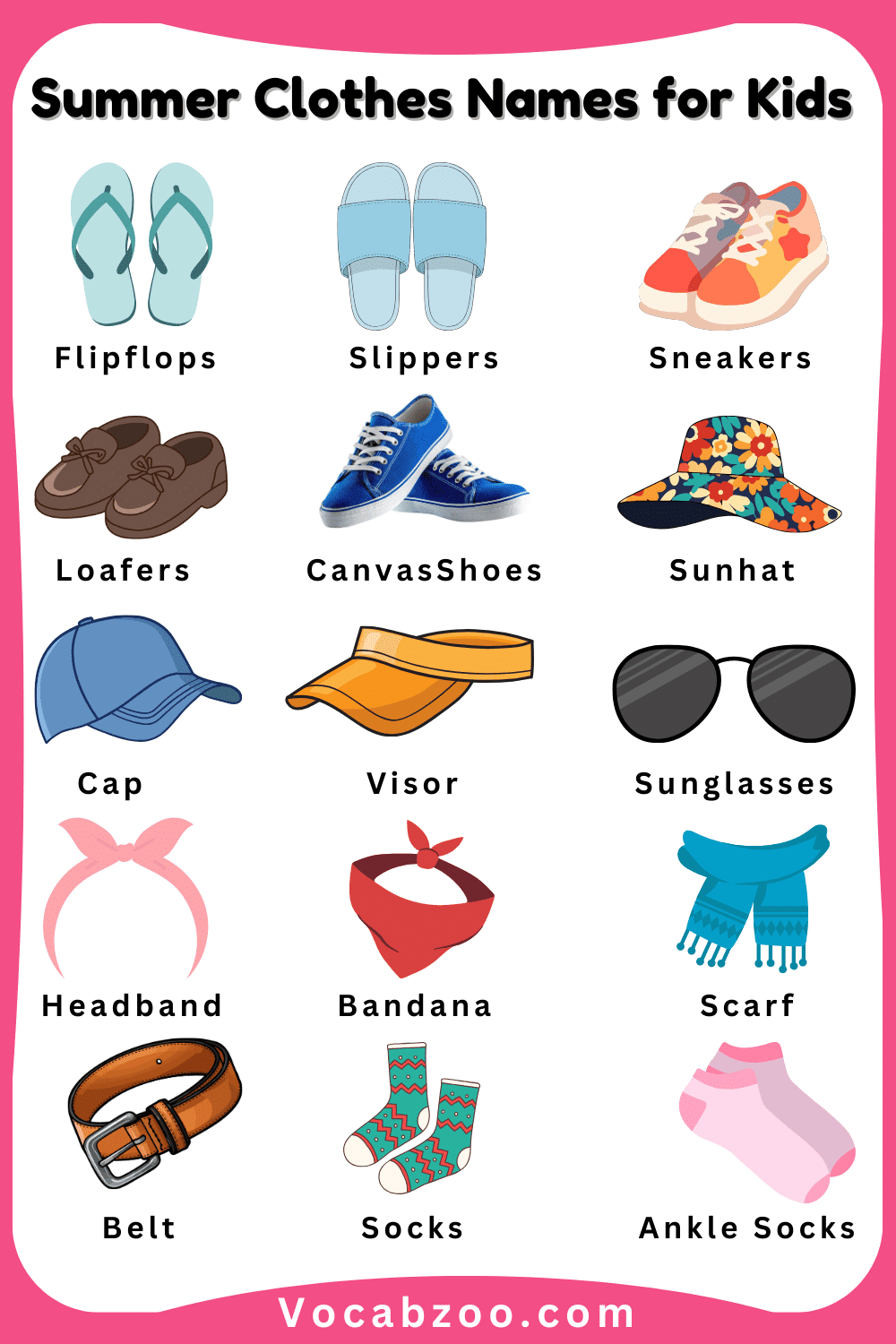 Common Summer Clothes Names for Kids and Images