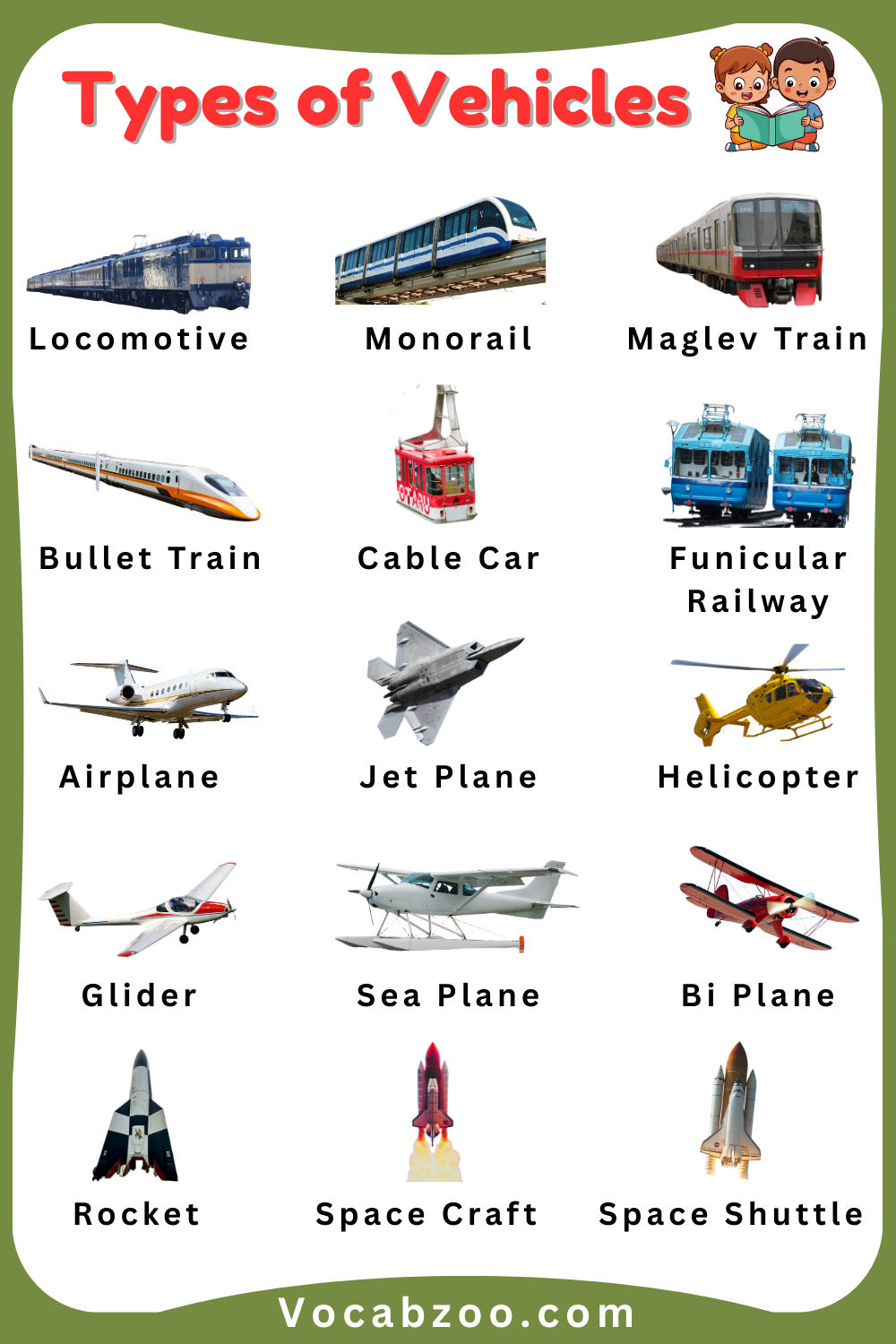 Common Vehicles for Kids in English with Images