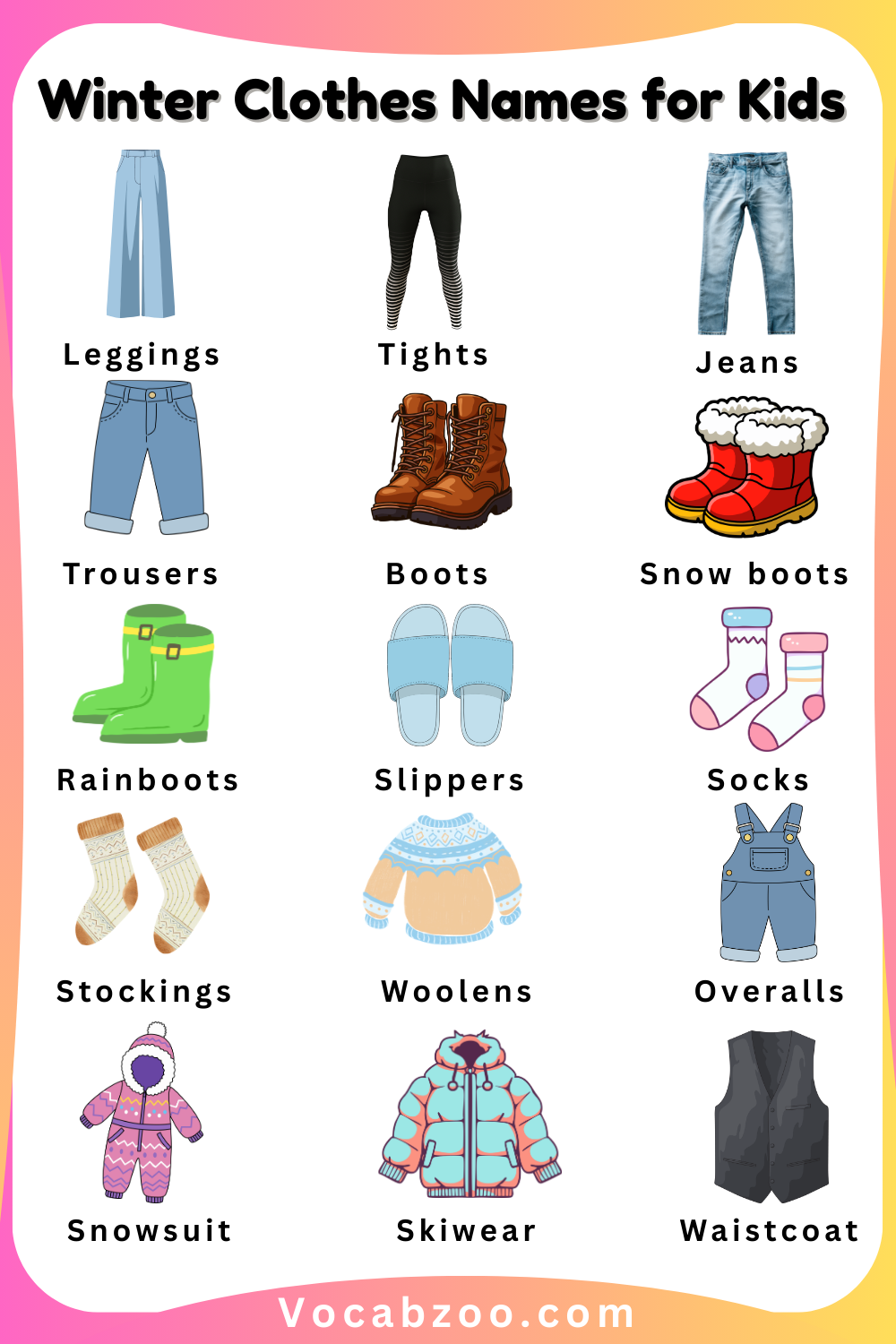 Common Winter Clothes Names for Kids and Images