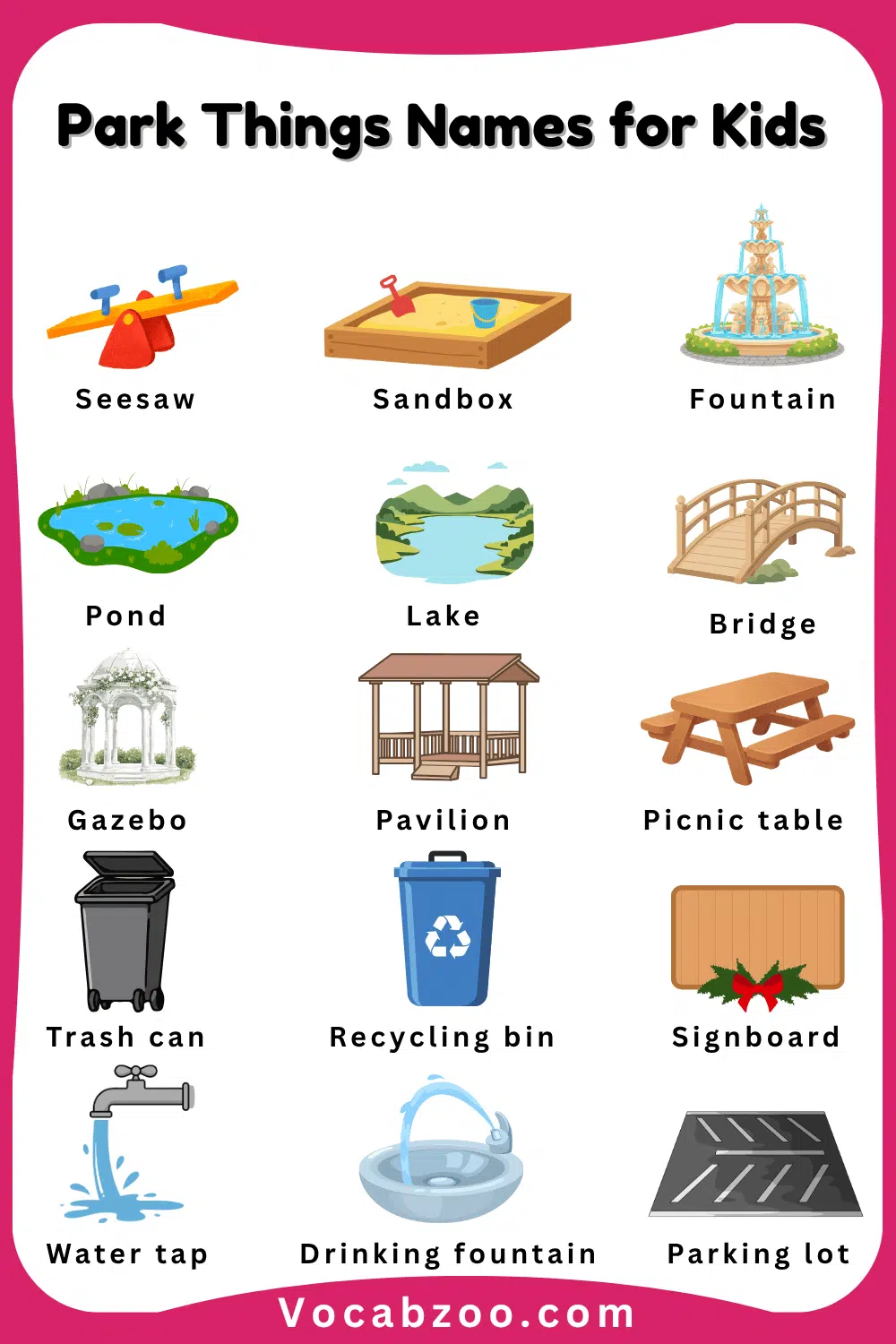 Different Park Things Names for Kids with Images