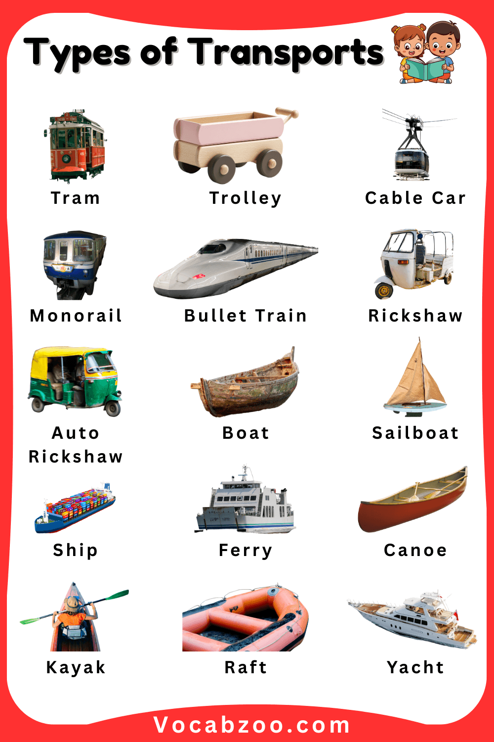 Different Types of Transport Names for Kids in English with Images