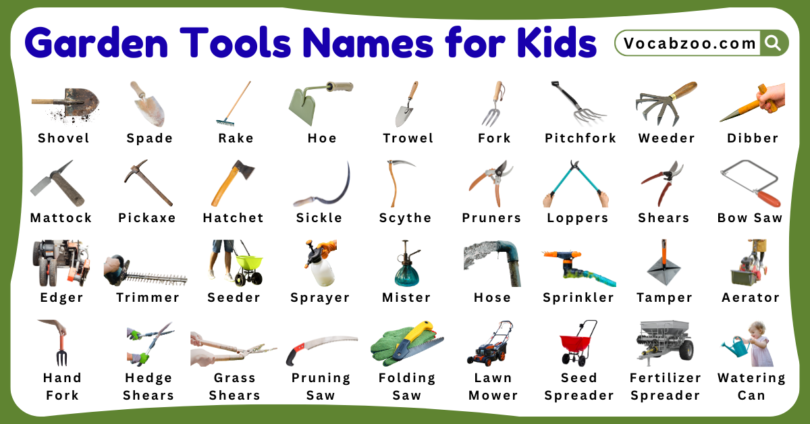 Garden Tools Names for Kids in English with Pictures