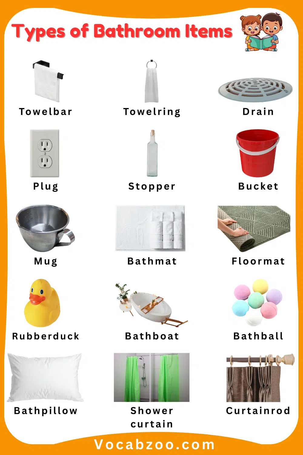 General Names of Bathroom Items for Kids with Pictures