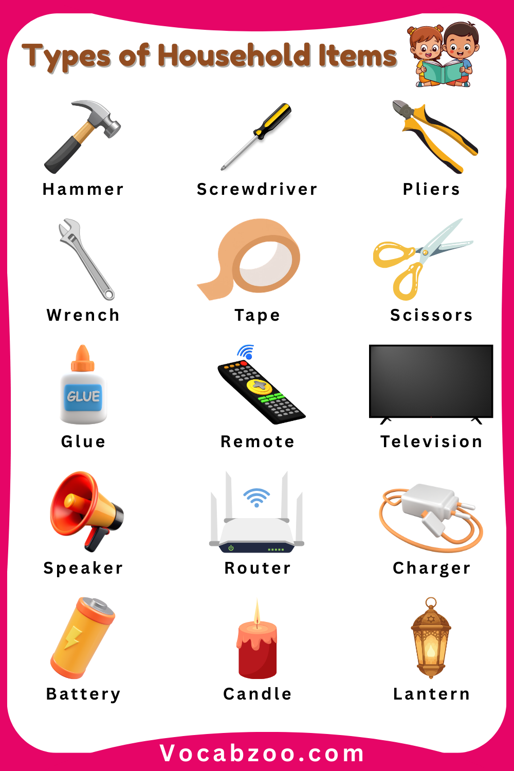 General Names of Household Items for Kids with Images