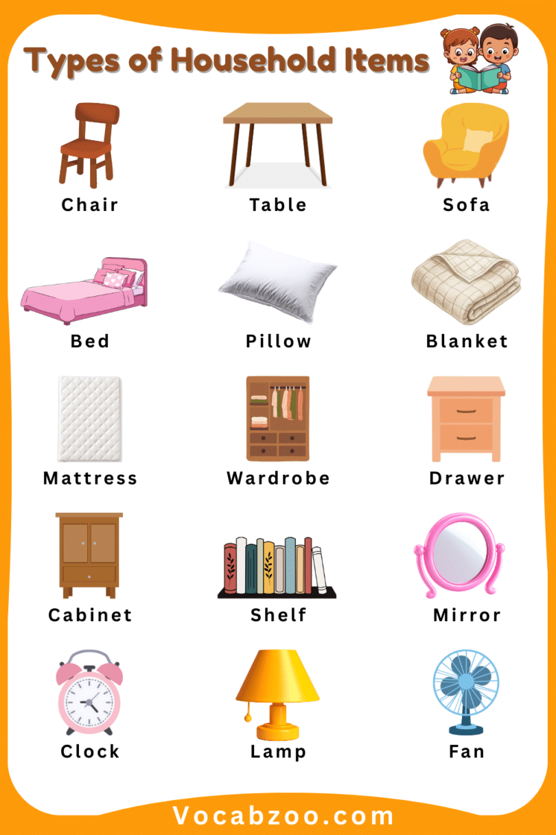 Household Items Names for Kids in English with Pictures - Vocabzoo
