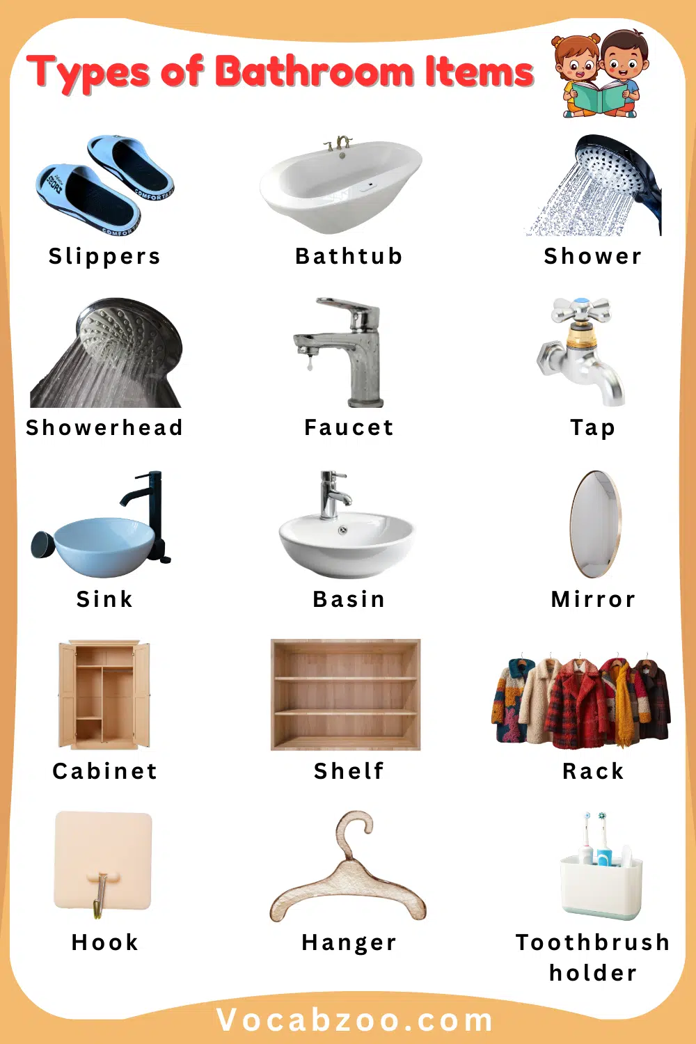 Kids Learning Bathroom Items Names with Pictures