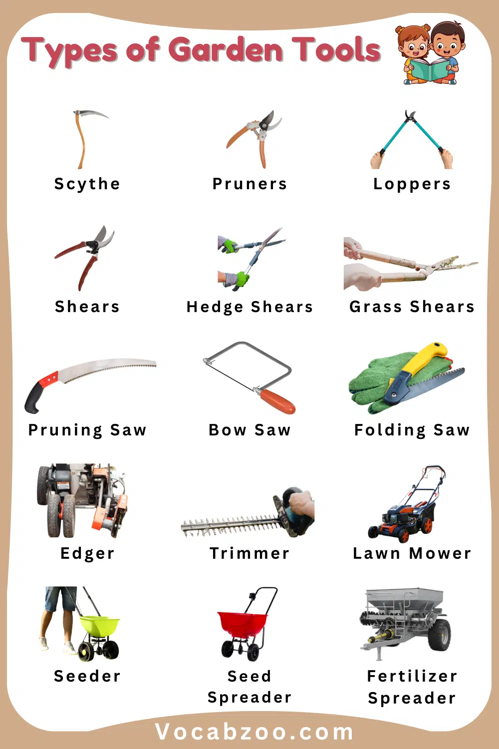 Kids Learning Garden Tools Names for Kids