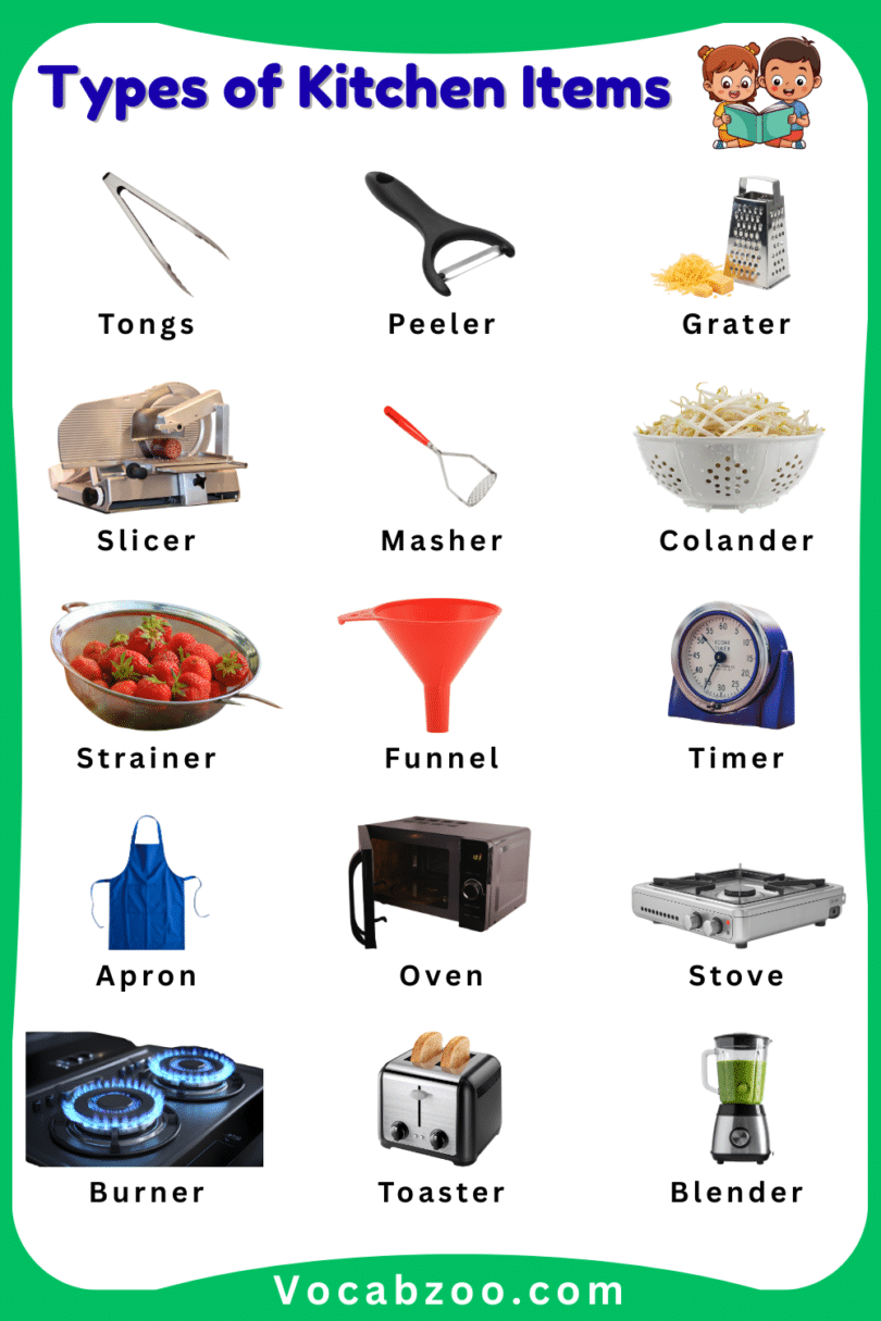 Kitchen Items Names for Kids in English with Pictures - Vocabzoo