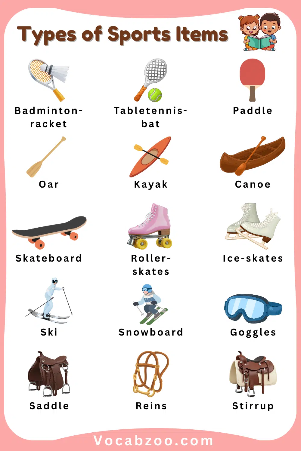 Learn Sports Items Names for Kids with Pictures