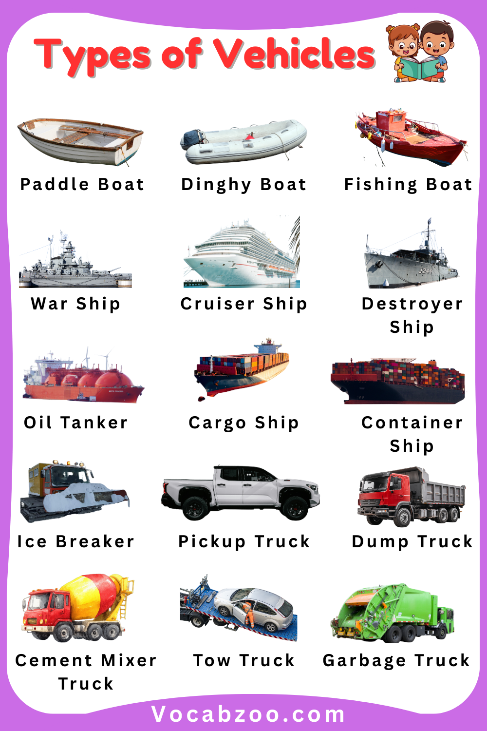 Learn Vehicles Names for Kids in English with Images