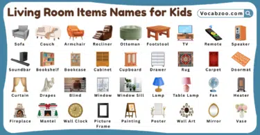 Living Room Items Names for Kids in English with Pictures