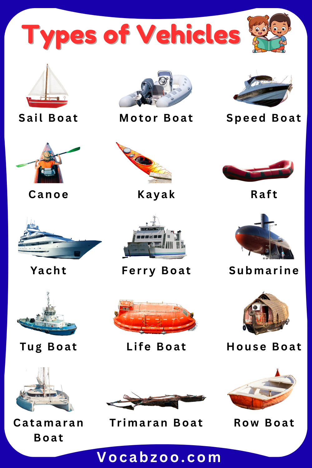 Most Common Names of Vehicles for Kids in English