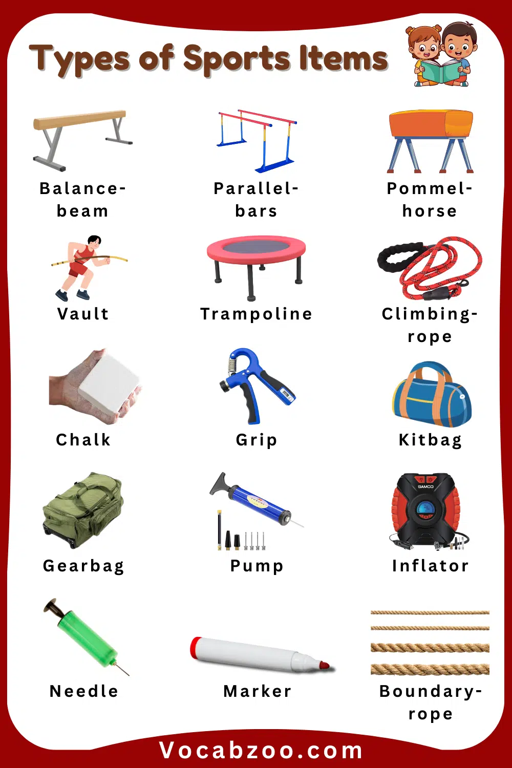 Most Popular Sports Items Names for Kids with Pictures
