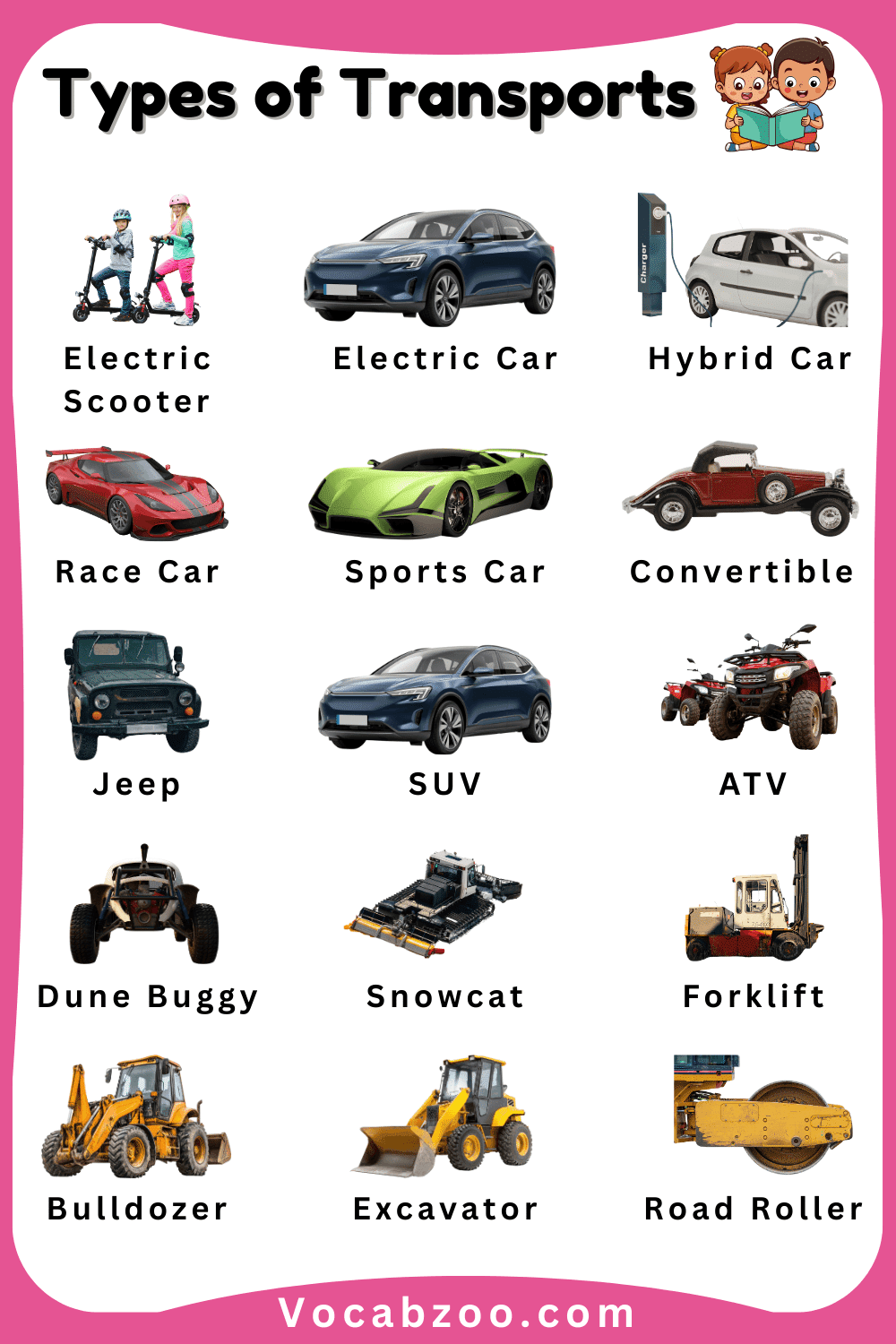 Most Popular Types of Transport Names for Kids with Images