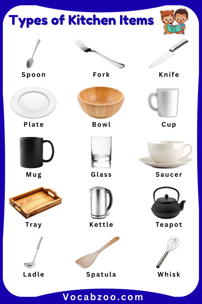 Kitchenwares Names Kitchen Items Names for Kids in English with Pictures - Vocabzoo