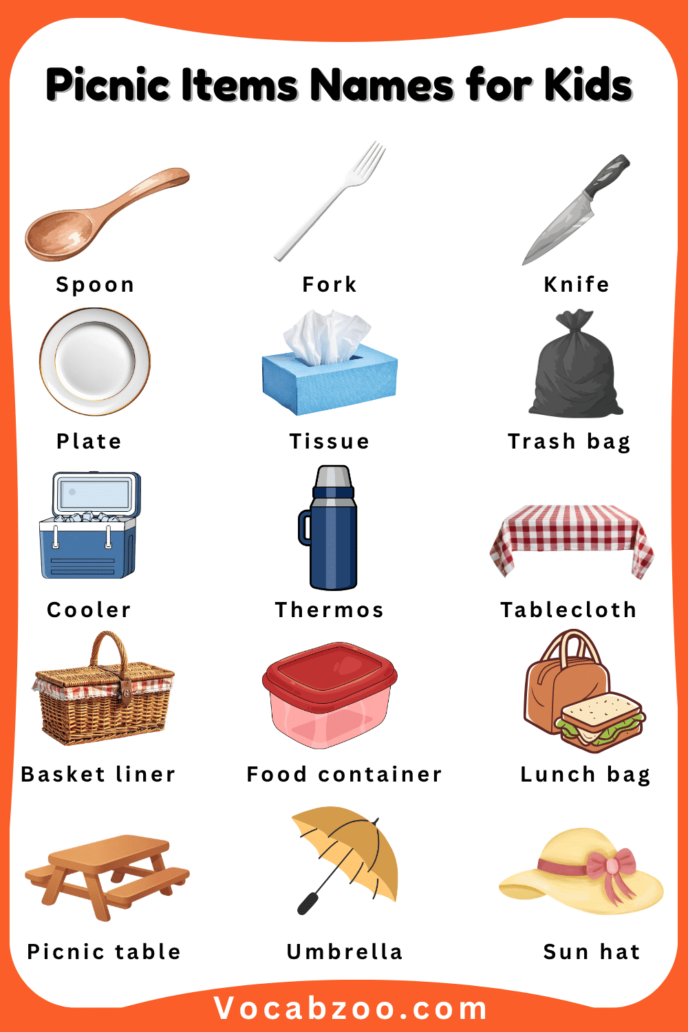 Picnic Items Names for Child in English with Pictures
