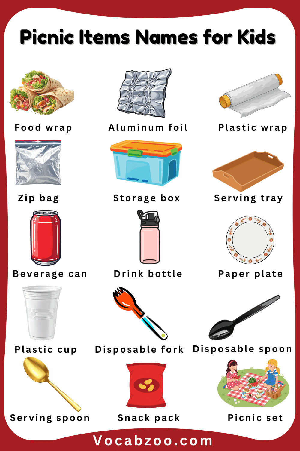 Pictures and Names of Picnic Item for Child
