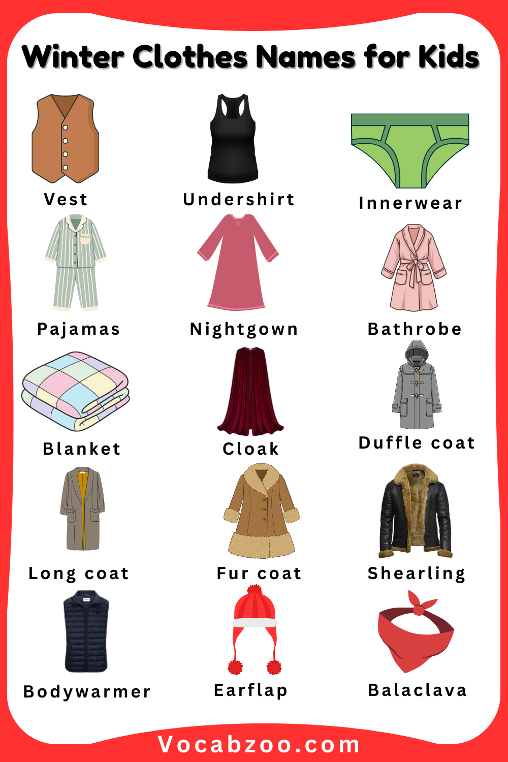 Pictures and Names of Winter Clothes for Child