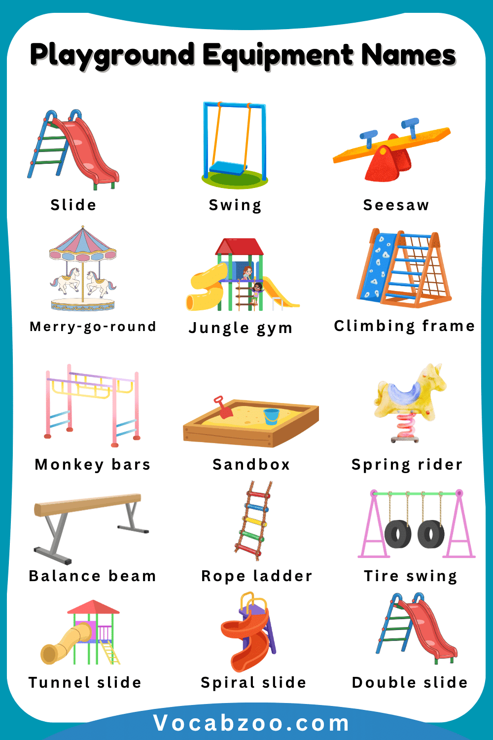 Playground Equipment Names for Kids in English and Pictures