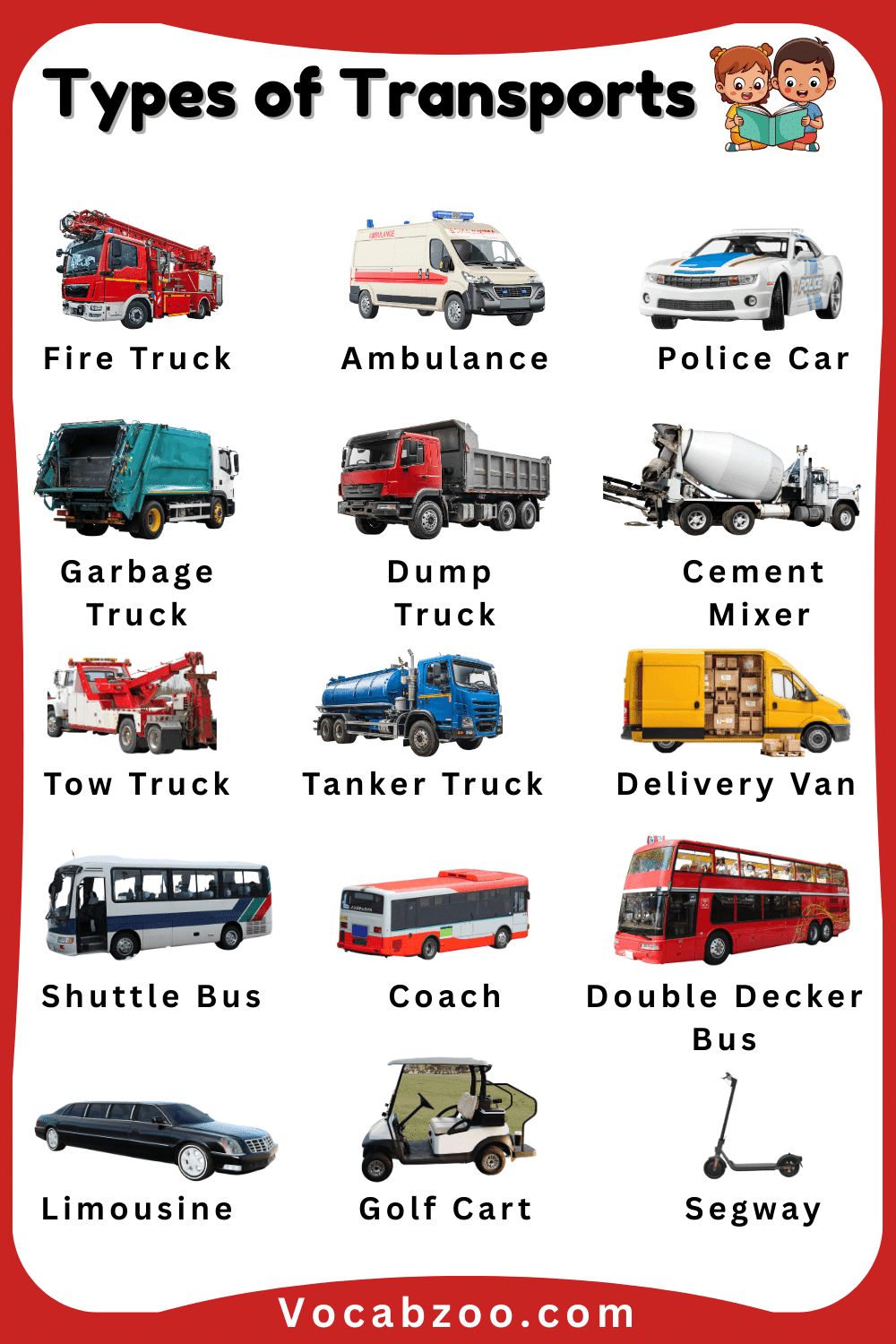 Popular Transport Names for Kids in English