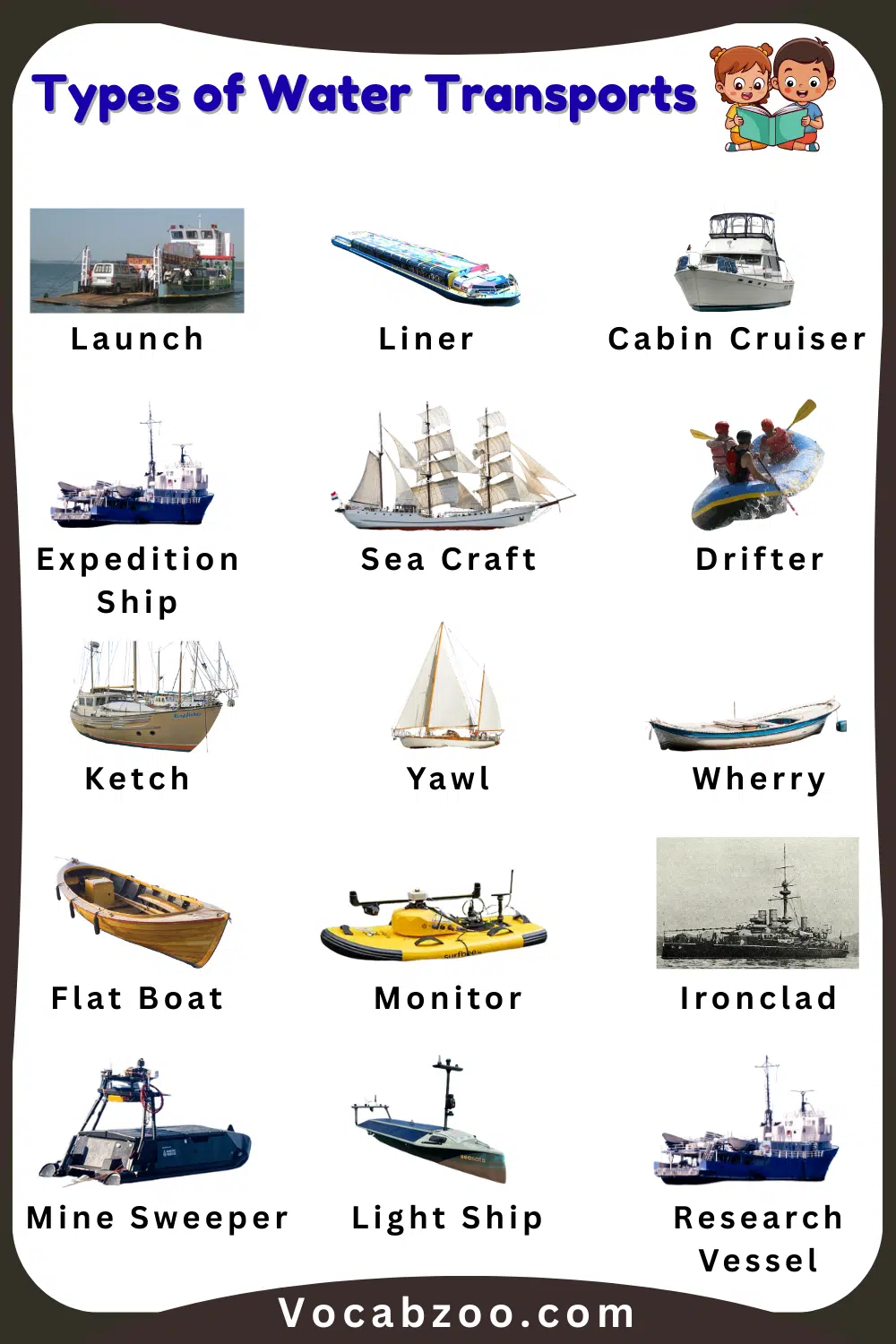 Popular Water Transports Names for Kids in English
