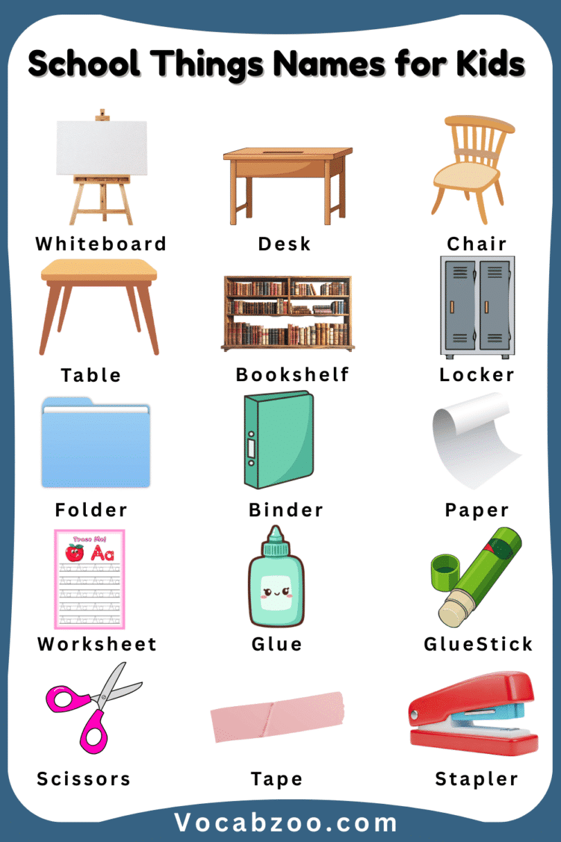 School Things Names for Kids in English with Pictures - Vocabzoo