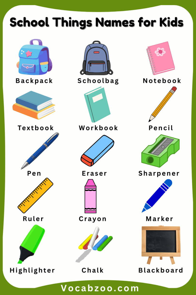 School Things Names for Kids in English with Pictures - Vocabzoo