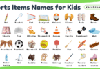 Sports Items Names for Kids in English with Pictures