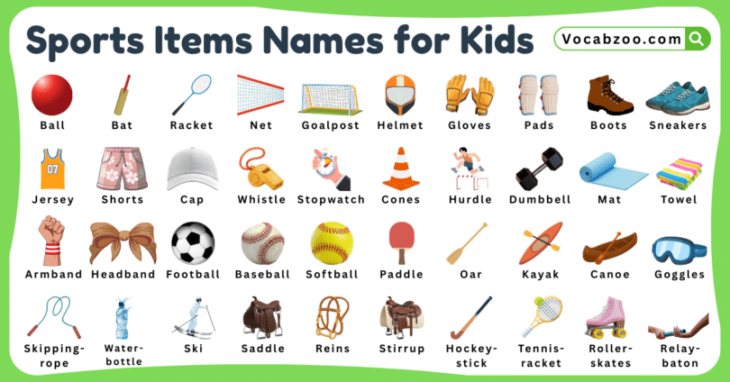 Sports Items Names for Kids in English with Pictures
