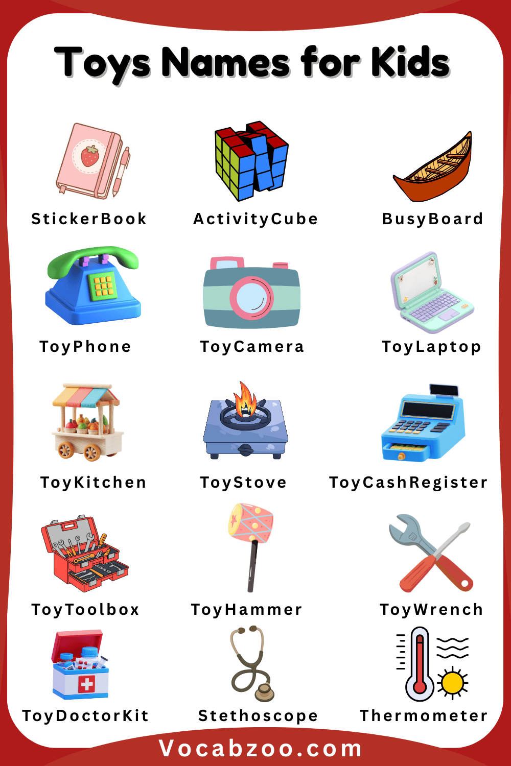 Toys Pictures and Names in English for Child