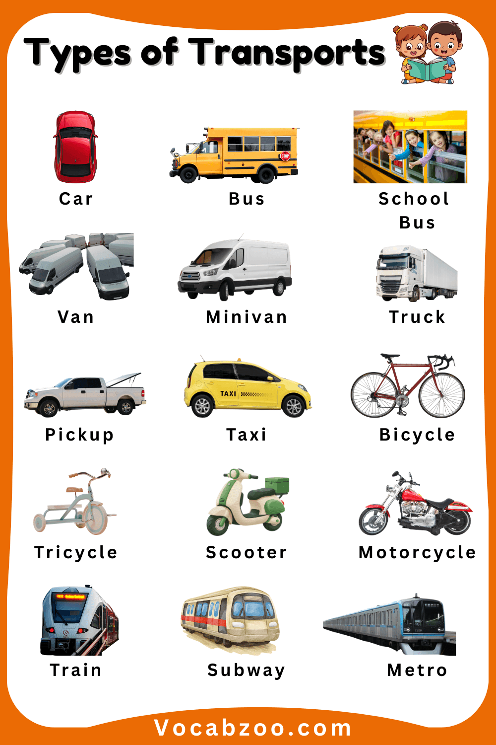 Types of Transport Names for Kids in English and Pictures