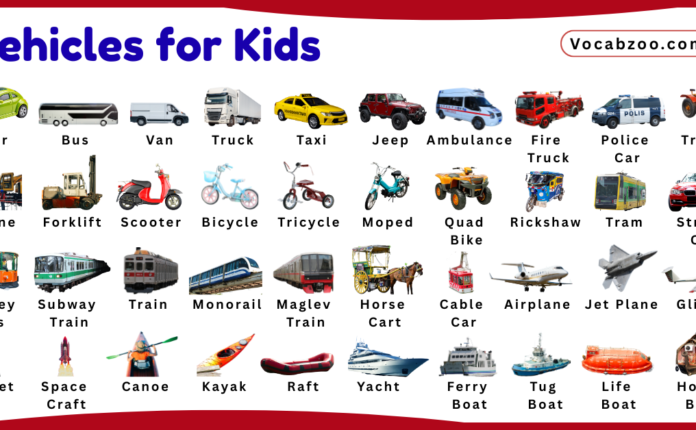 Vehicles Names for Kids in English with Pictures