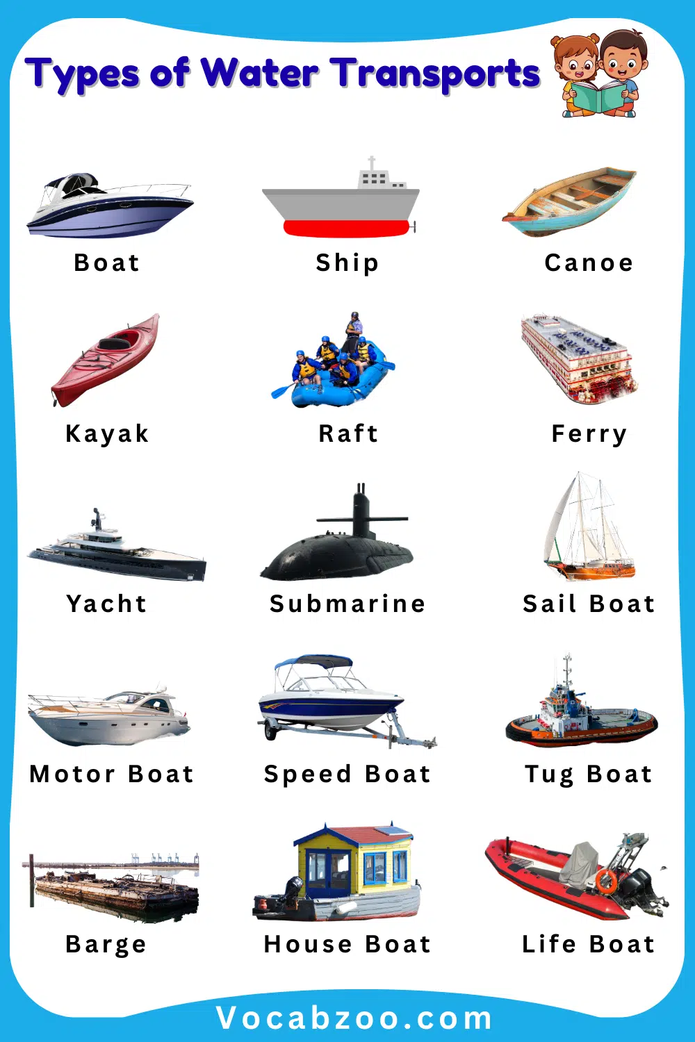 Water Transports Names for Kids in English and Pictures