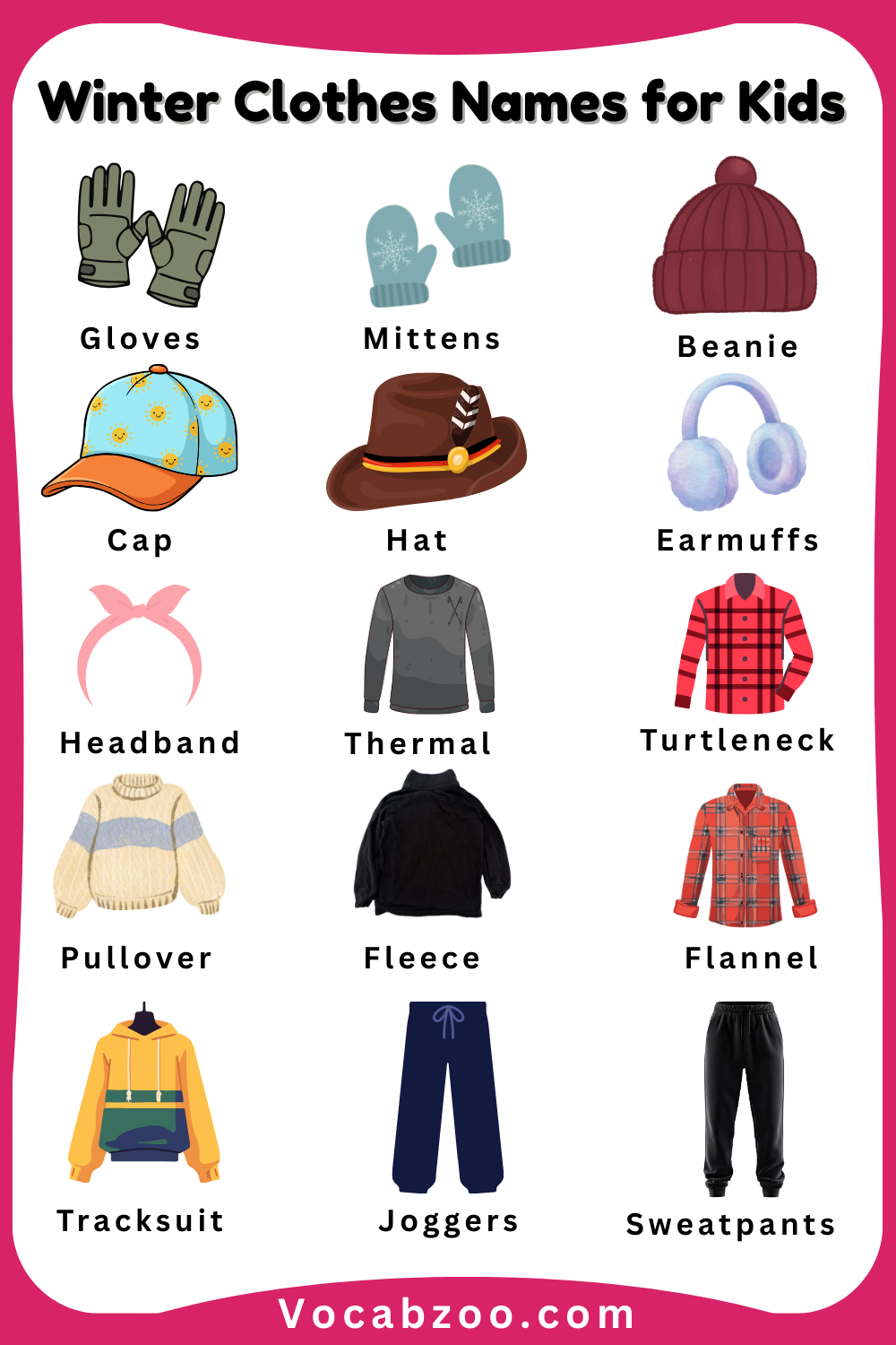 Winter Clothes Names for Child in English with Pictures