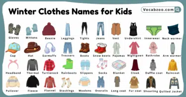 Winter Clothes Names for Kids in English with Pictures