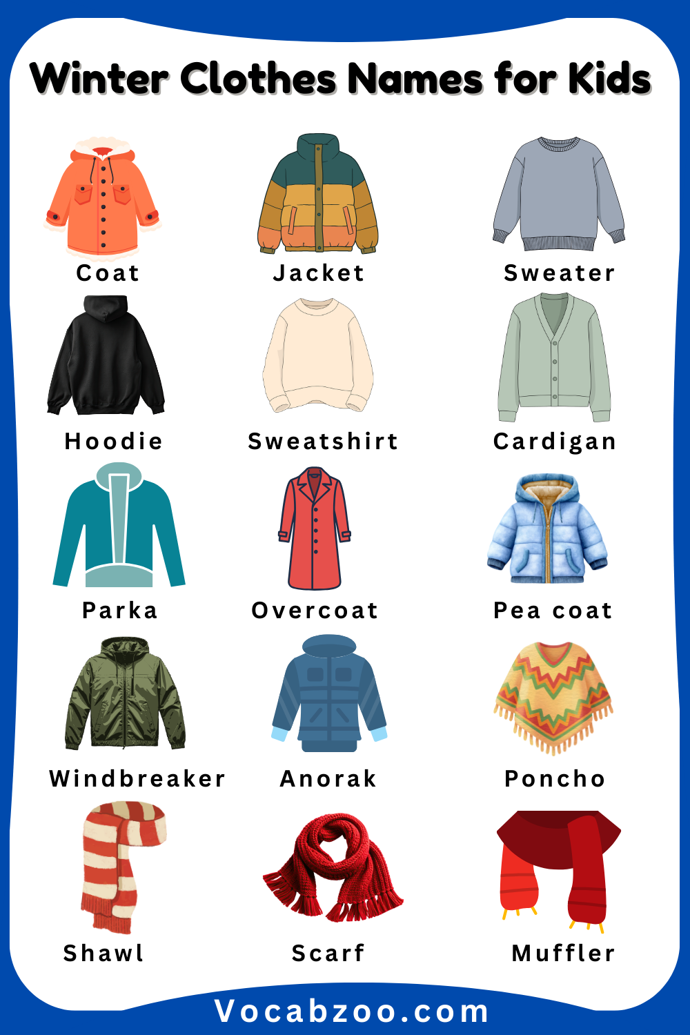Winter Clothes for Kids in English with Pictures
